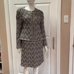 Bruno Manetti Firenze Black, Grey & Cream Italian Textured Knit Suit w/Sequins